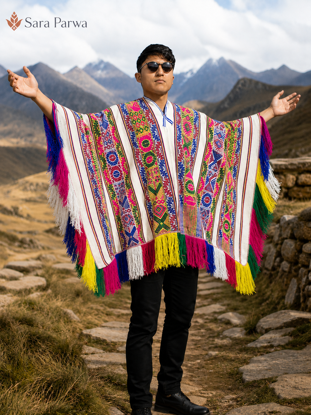 Poncho cusqueño tejido a mano